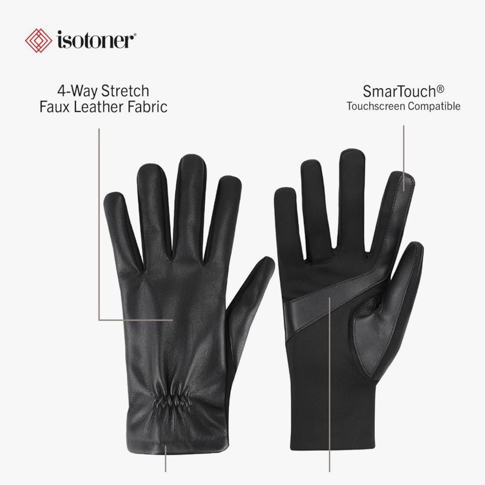 Isotoner Genuine Leather Touchscreen Gloves Black L/XL Warm Lined NWT - Picture 2 of 9
